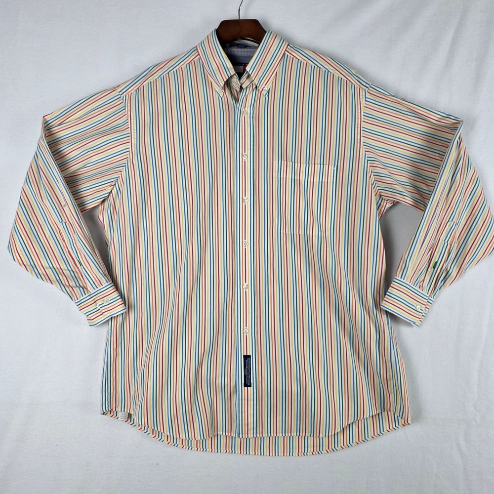 Tommy Hilfiger Mens 15.5 32-33 Multi-Color Striped Button Down Shirt 0342